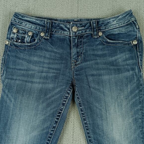 Miss Me Western Jeans Womens 29 30X31 Blue Fade Boot Flare Bling Embroidered - Picture 6 of 16
